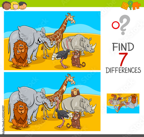 find differences game with safari animals