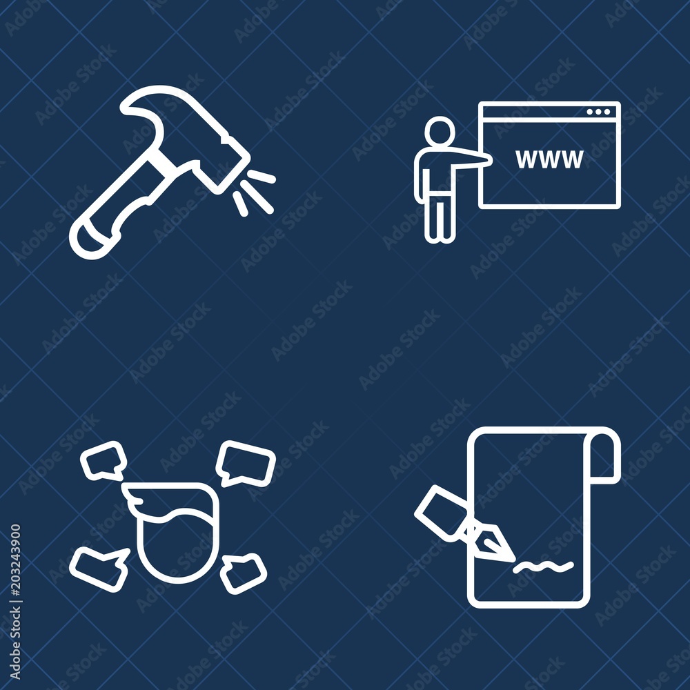 Premium set of outline vector icons. Such as mark, shovel, hammer, wrench, computer, pen, construction, instrument, brush, people, internet, young, business, element, pad, style, character, equipment Premium set of outline vector icons. Such as mark, shovel, hammer, wrench, computer, pen, construction, instrument, brush, people, internet, young, business, element, pad, style, character, equipment