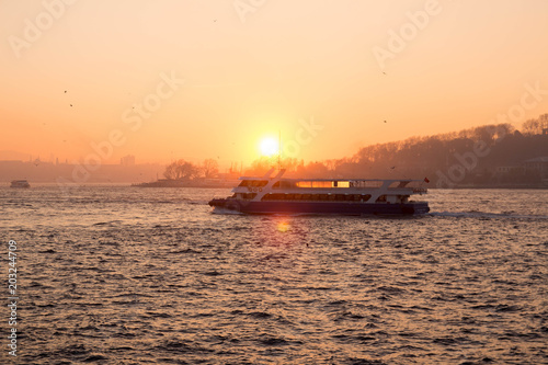 Tourist and public boat at sunset. The Sea of Marmara. Istanbul, Turkey © Inna Levchenko