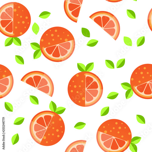 Fototapeta Naklejka Na Ścianę i Meble -  Tiled seamless pattern of cartoon orange slices in modern style. Healthy diet concept fruit print.