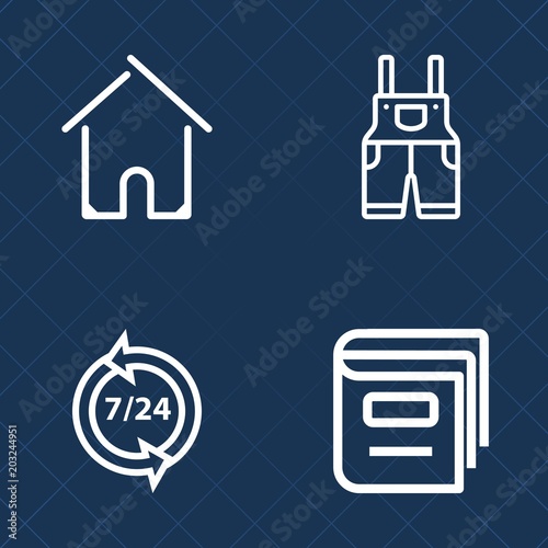 Premium set of outline vector icons. Such as pants, male, operator, telephone, headset, clothing, protection, wear, office, door, protective, home, phone, estate, textbook, modern, center, house, suit