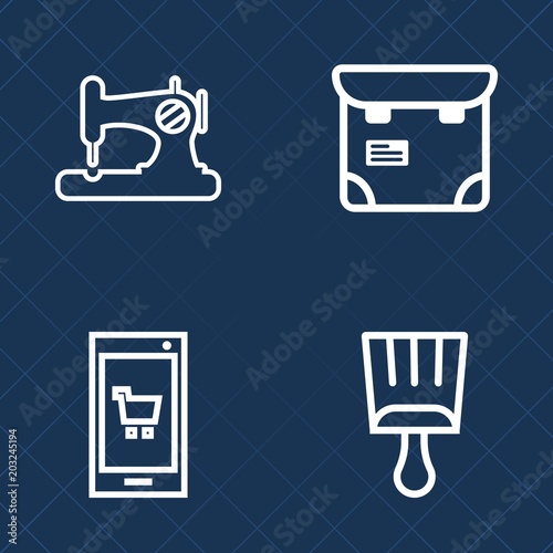 Premium set of outline vector icons. Such as tool, mobile, woman, grunge, craft, hand, sew, shape, store, paint, equipment, needle, industry, people, pretty, white, fabric, smartphone, buy, element