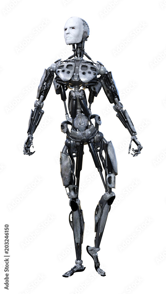 3D Rendering Male Robot on White