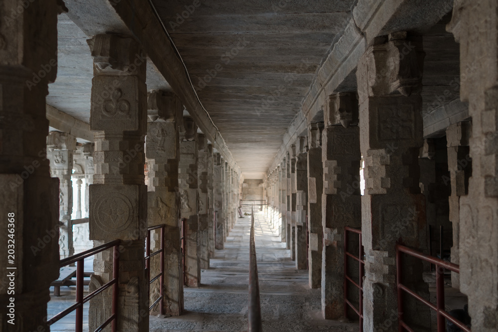 Corridor in the ancient complex of Virupaksha temple. Corridor in the ancient complex of Virupaksha temple.
