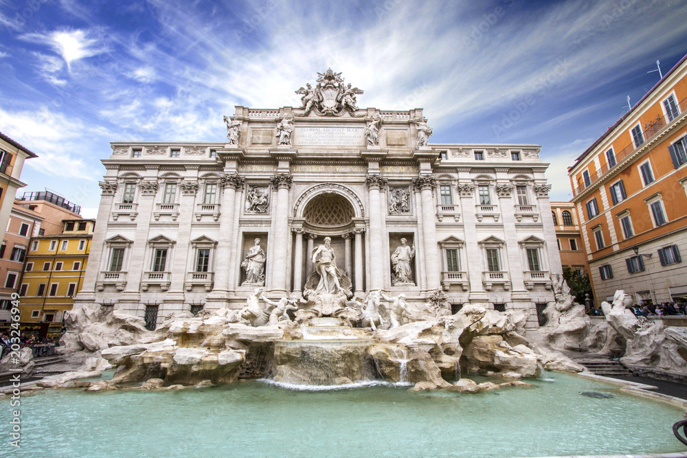 FOUNTAIN TREVI. FAMOUS DESTINATION OF ROME. TOP ATTRACTION IN ITALY
