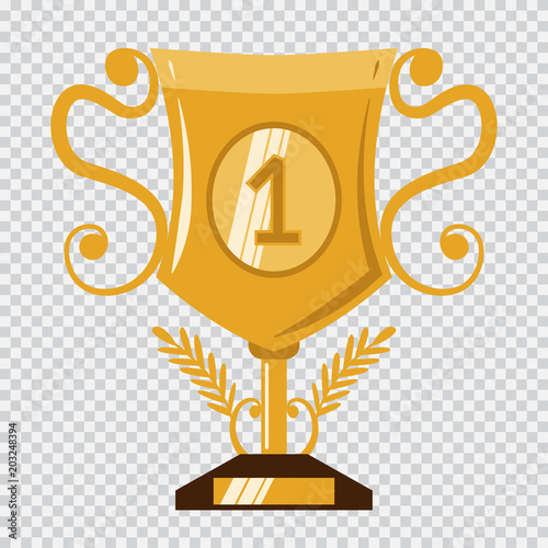 Golden cup, prize, trophy with number one vector flat icon isolated on a transparent background.