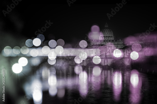 ABSTRACT BOKEH LIGHT. SAINT PETER BASILICA. FAMOUS DESTINATION OF ROME. TOP ATTRECTION OF ITALY. photo