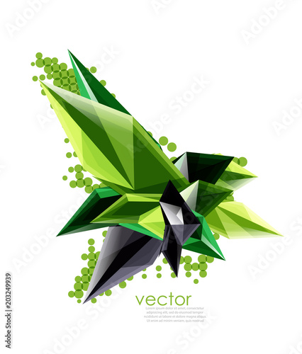 Color glass crystals on white background, geometric abstract composition with glass gemstones and copyspace, background template