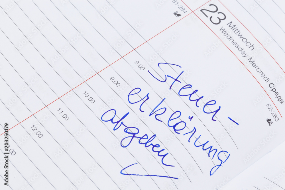 entry in the calendar: submit tax return entry in the calendar: submit tax return