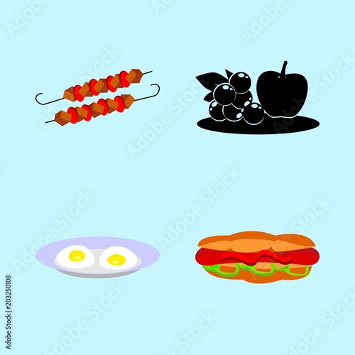icons about Food with fruits, tasty, grill, omelette and cherry