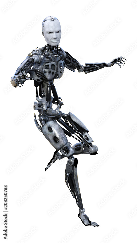 3D Rendering Male Robot on White