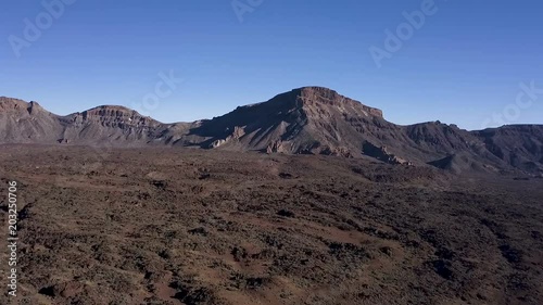 Mountain aerial view of the Teide National Park of Tenerife, drone shot along the wild in Canary Islands