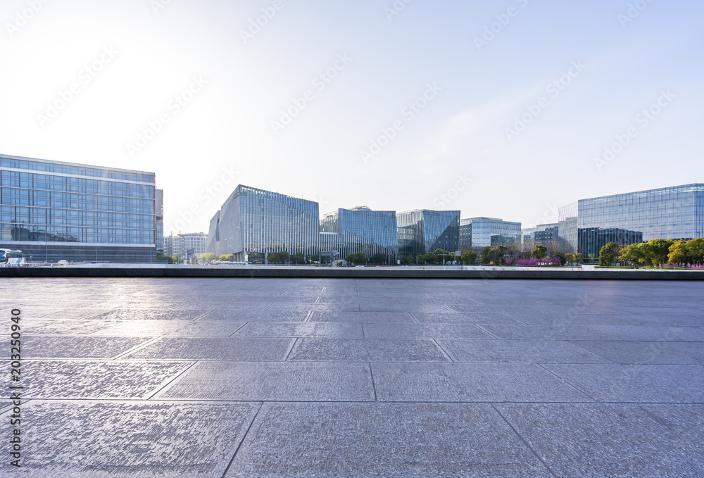 city skyline with empty marble floor city skyline with empty marble floor