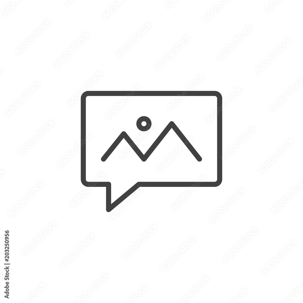 Landscape picture in speech bubble outline icon. linear style sign for mobile concept and web design. Picture message simple line vector icon. Symbol, logo illustration. Pixel perfect vector graphics Landscape picture in speech bubble outline icon. linear style sign for mobile concept and web design. Picture message simple line vector icon. Symbol, logo illustration. Pixel perfect vector graphics