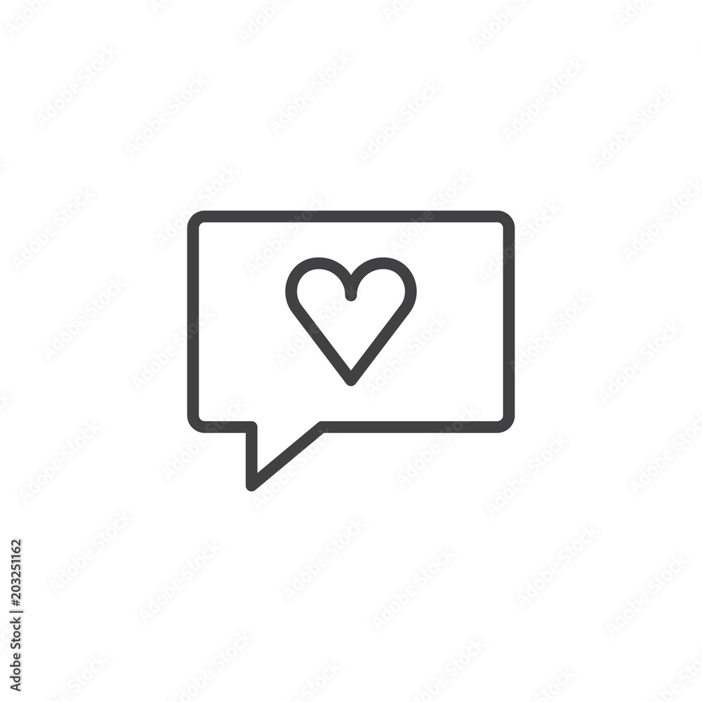 Speech bubble with heart outline icon. linear style sign for mobile concept and web design. Love message simple line vector icon. Symbol, logo illustration. Pixel perfect vector graphics