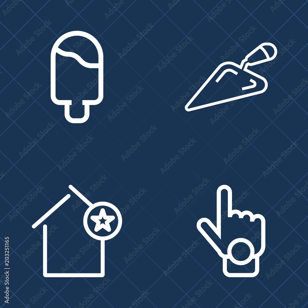 Premium set of outline vector icons. Such as strawberry, food, white, house, finger, ice, gesture, hand, dessert, home, chocolate, vanilla, hammer, apartment, rent, ice-cream, index, equipment, shovel Premium set of outline vector icons. Such as strawberry, food, white, house, finger, ice, gesture, hand, dessert, home, chocolate, vanilla, hammer, apartment, rent, ice-cream, index, equipment, shovel
