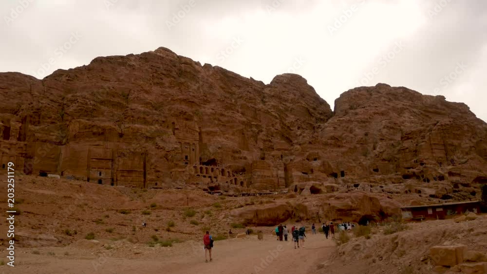 Panoramic view of the tombs carved in the sandstone at Petra, Jordan Panoramic view of the tombs carved in the sandstone at Petra, Jordan