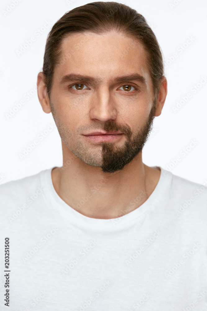 Young Man WIth Beard Before And After Shaving Young Man WIth Beard Before And After Shaving