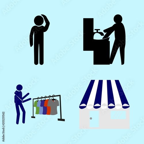 icons about Human with antibacterial, your hand, shopping, faucet and market