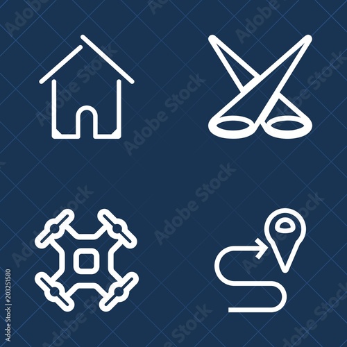 Premium set of outline vector icons. Such as abstract, camera, robot, illuminated, remote, background, studio, gps, direction, copter, exterior, glowing, real, helicopter, show, building, home, map