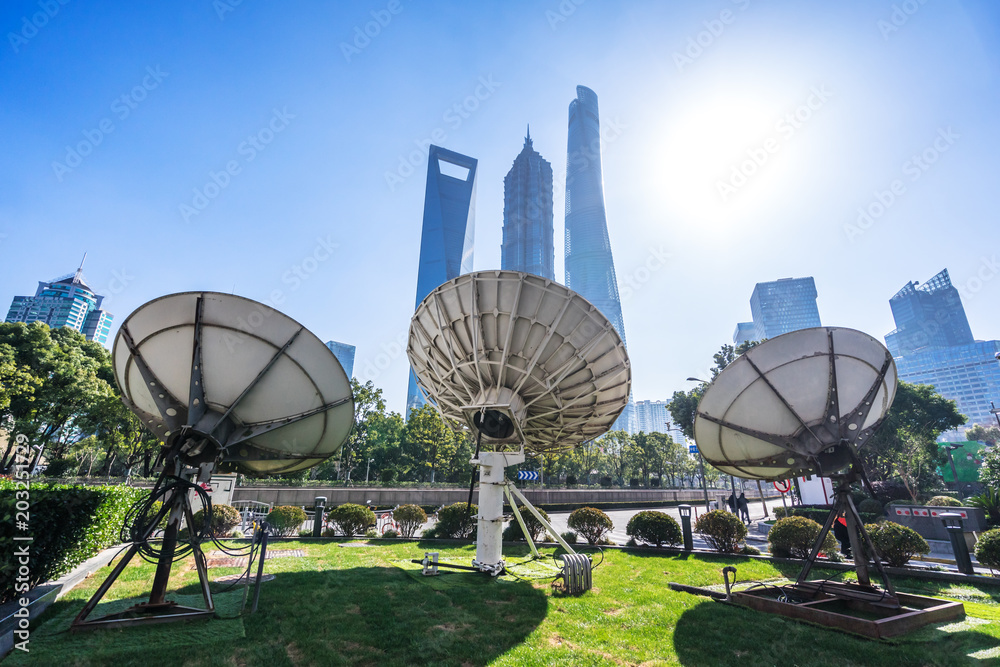 satellite with modern building in shanghai china