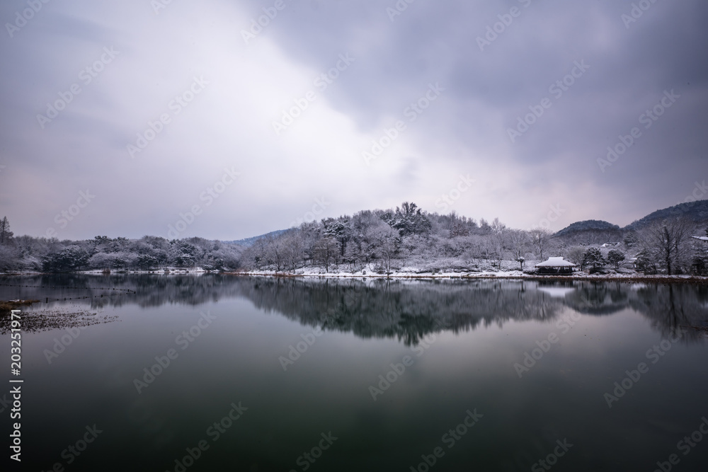 landscape of hangzhou west lake in winter