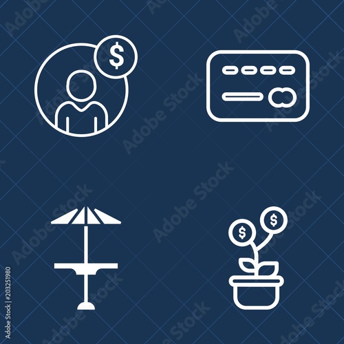 Premium set of outline vector icons. Such as plant, credit, restaurant, blur, leaf, business, finance, economy, tree, banking, data, pay, green, internet, dark, night, sale, financial, cash, bar, web