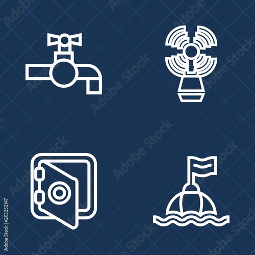 Premium set of outline vector icons. Such as storage, kitchen, bathroom, sink, float, coast, seamark, travel, white, nautical, banking, business, secure, security, beacon, searchlight, interior, tap