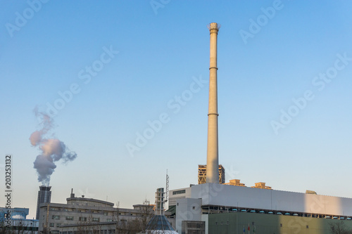 factory smoke with blue sky