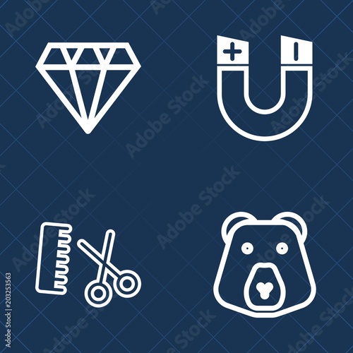 Premium set of outline vector icons. Such as magnet, diamond, grizzly, wild, salon, treasure, professional, hairstyle, jewel, wildlife, precious, hair, stylist, crystal, shiny, style, bear, science