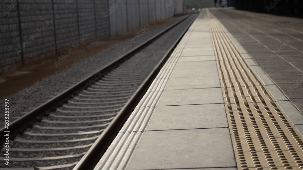 TRAIN RAILWAY AT KARMIEL TRAIN STATION IN ISRAEL