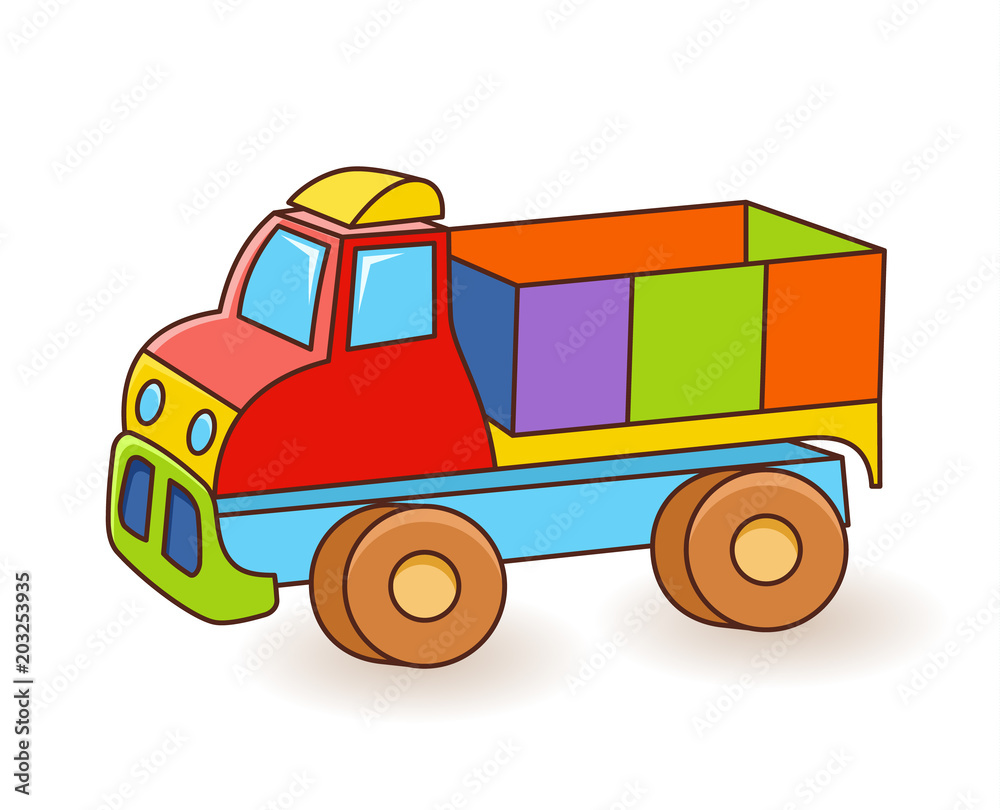 Toy Truck flash card. Kids Wall Art. First word flashcard. Playroom decor.  Colorful toy Truck. Cartoon clipart eps 10 illustration isolated on white  background Stock Vector | Adobe Stock