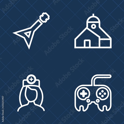 Premium set of outline vector icons. Such as black, health, care, sound, nurse, crane, technology, medical, uniform, collection, construction, structure, hospital, person, guitar, computer, people photo