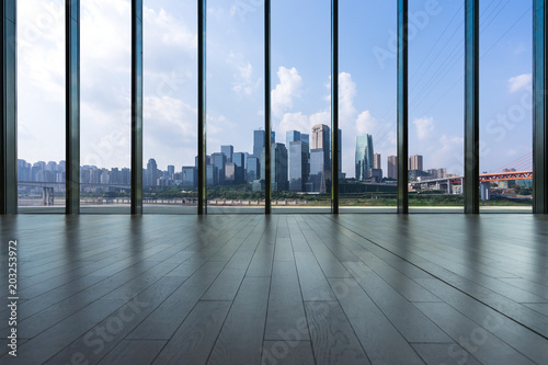 empty window with panoramic cityskyline