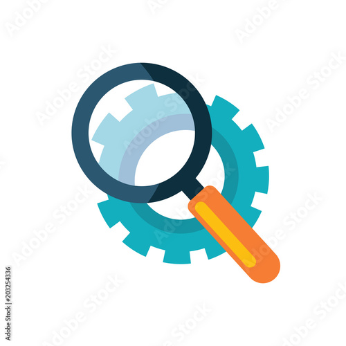Vector icon of a magnifying glass that is looking over the gear
