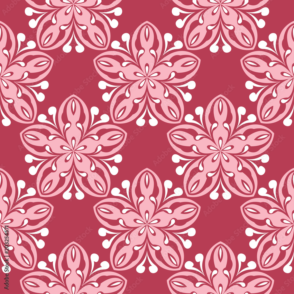 Floral red seamless background with beige pattern