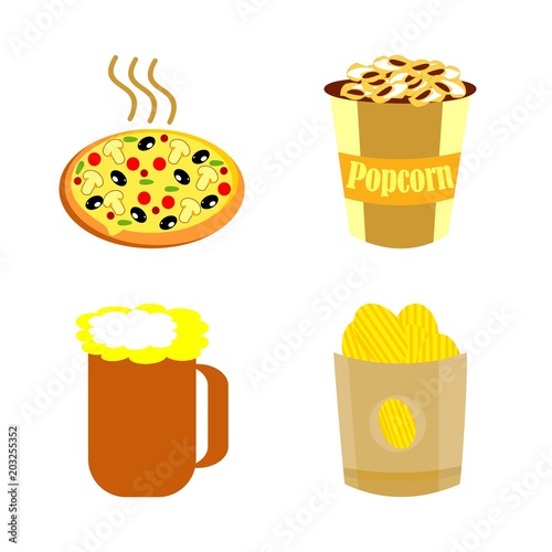 icons about Food with lunch, mozarella, cinema, chips and popcorn