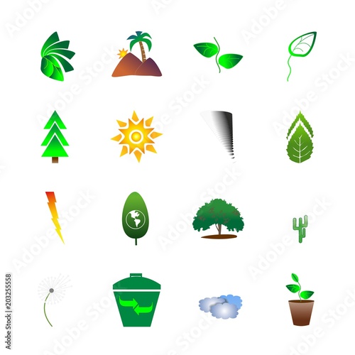 icon Nature with world, clouds, clear icon, plant and pot