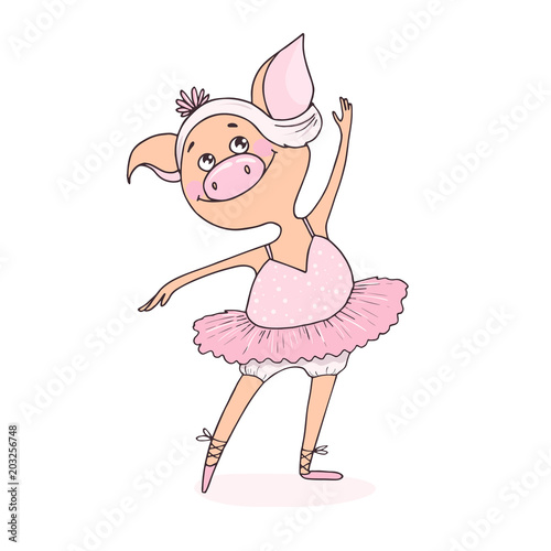 Funny cute pig is in a beautiful dress