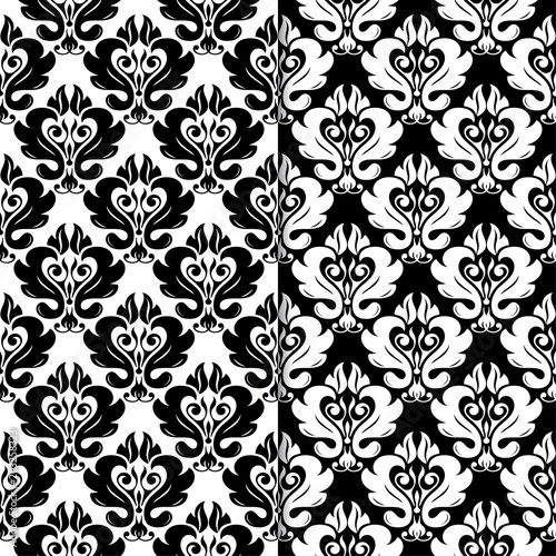 Black and white set of floral seamless patterns