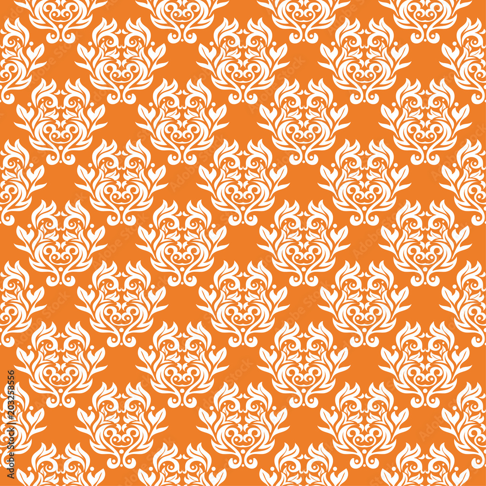 Fototapeta premium White floral seamless pattern on orange background