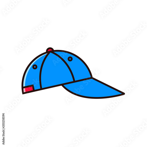 Baseball cap flat color line icon on isolated background. Base ball hat symbol in thin outline design. Sport headwear sign, element, pictogram.