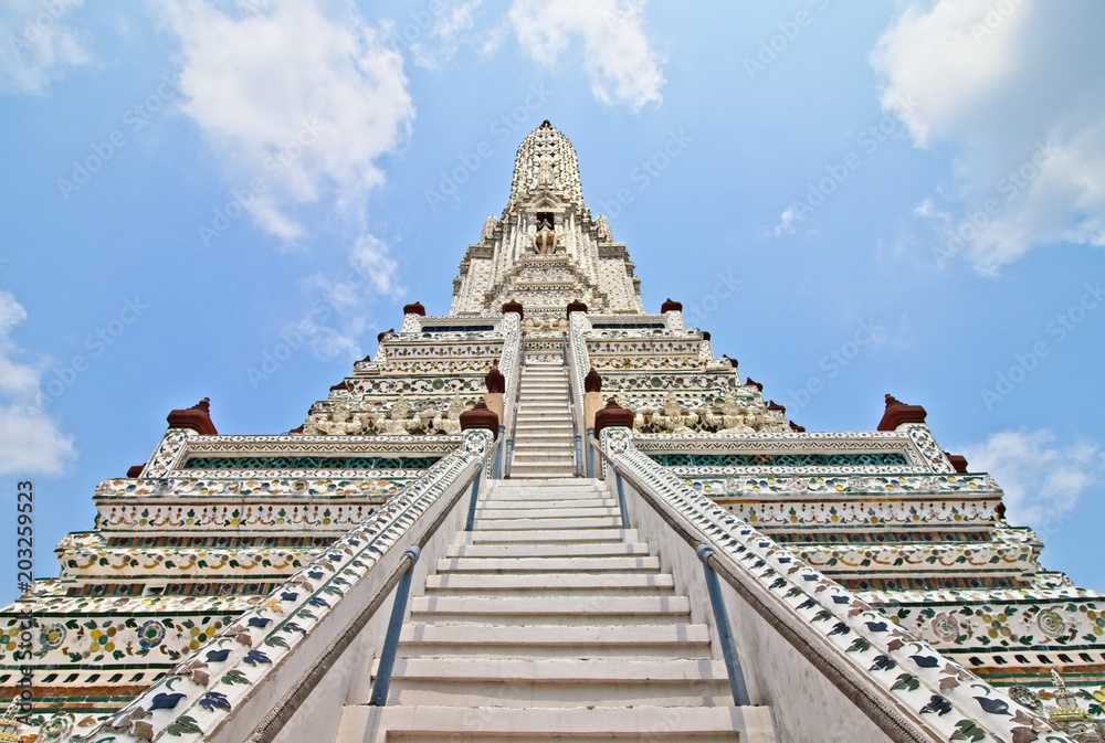 The Wat Arun temple in Bangkok, Thailand. This is a popular tourist attraction in the city. 