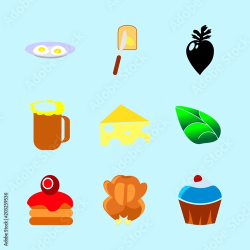 icons about Food with cooking, decoration, swiss, radish and bar