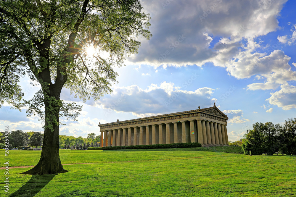 The Parthenon in Nashville, Tennessee is a full scale replica of the original Parthenon in Greece. The Parthenon is located in Centennial Park.