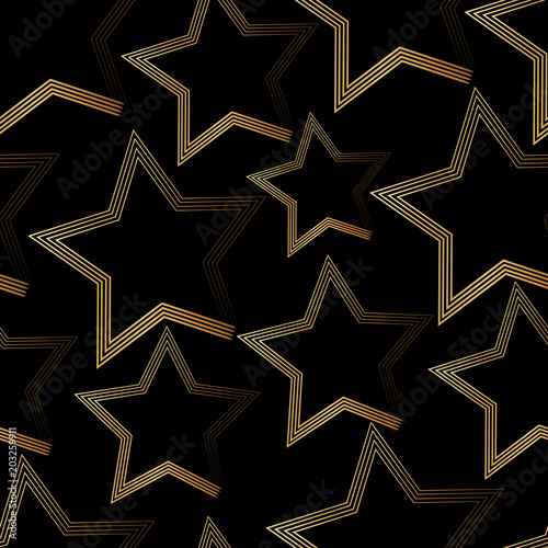 Abstract geometric seamless pattern. Star lines. Gold on a black background.Vector illustration.