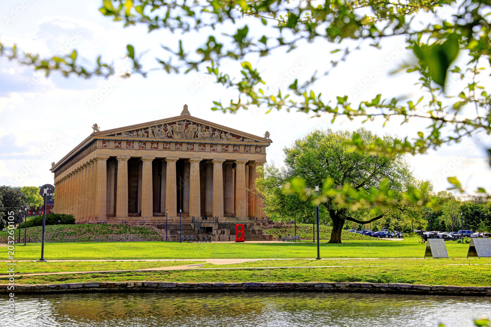 The Parthenon in Nashville, Tennessee is a full scale replica of the original Parthenon in Greece. The Parthenon is located in Centennial Park.