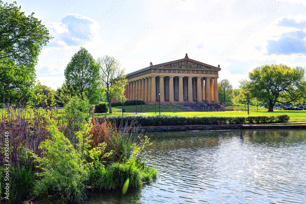 The Parthenon in Nashville, Tennessee is a full scale replica of the original Parthenon in Greece. The Parthenon is located in Centennial Park.