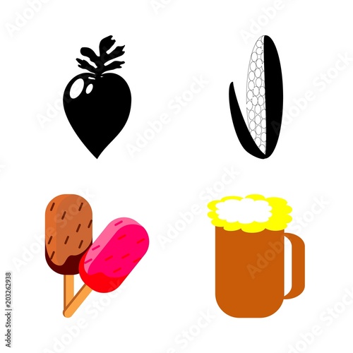 icons about Food with vegetable, beer glass, kvass, dredge corn and cream