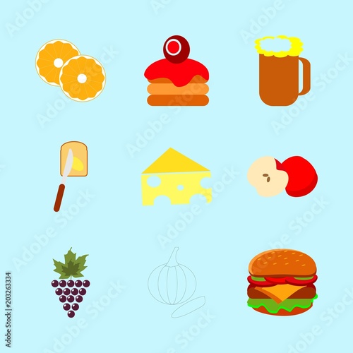 icons about Food with lunch, bar, taste, vine and burger